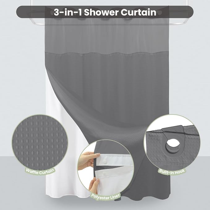 Inhousolu Extra Long No Hook Shower Curtain - Image 2
