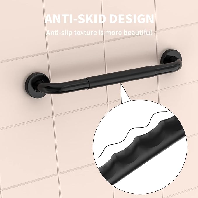 24 Inch Shower Grab Bar w/Anti Slip Rubber Grip, Munzong Black Stainless Steel - Image 4