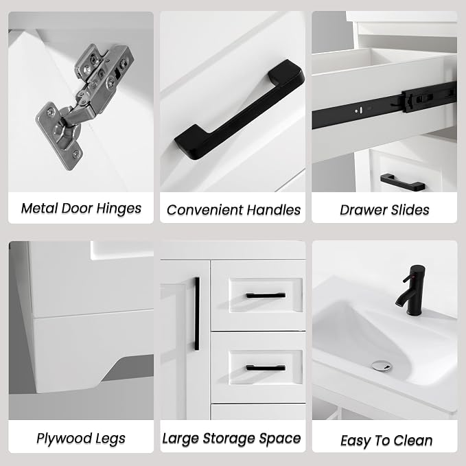 36" Bathroom Vanity with Sink, Undermount Ceramic Sink, Modern Bathroom Cabinet - Image 3