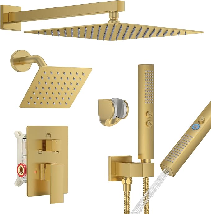 Shower Faucet Set, Wall Mounted Rainfall Shower System 12"+ 6" Dual Shower Head by FAROLAN