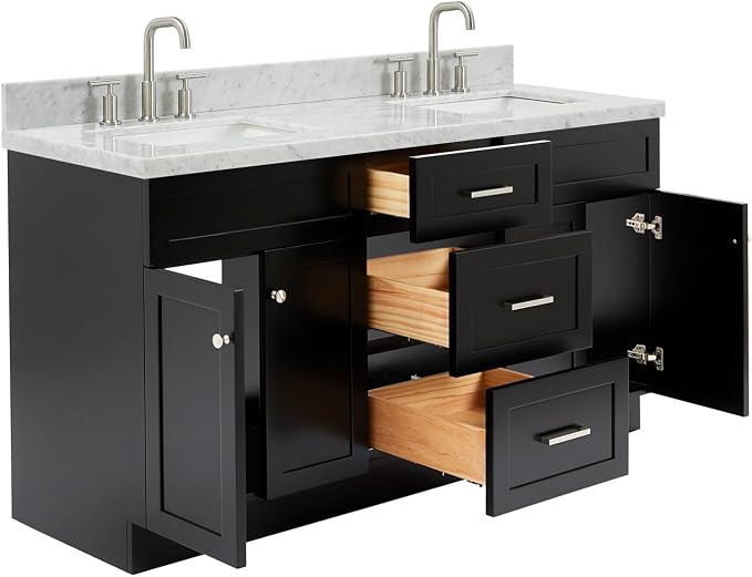 ARIEL Hamlet 67" Black Double Vanity, 1.5" Edge Italian Carrara Marble - Image 5