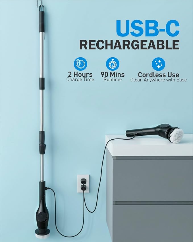 Electric Spin Scrubber, 3-Speed Cordless Shower Scrubber - Image 7