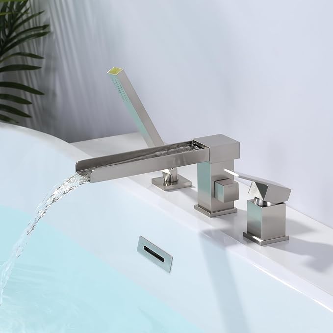 Waterfall Roman Tub Filler Faucet, Deck Mount Bathtub Filler - Image 6
