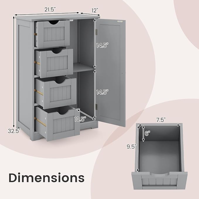 Tangkula Bathroom Floor Cabinet, Freestanding Storage Cabinet - Image 3