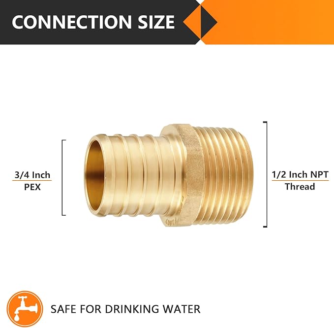 100-Pack HeSun PEX Fittings, 3/4" PEX x 1/2" Male NPT, Brass Crimp Male Adapter - Image 2