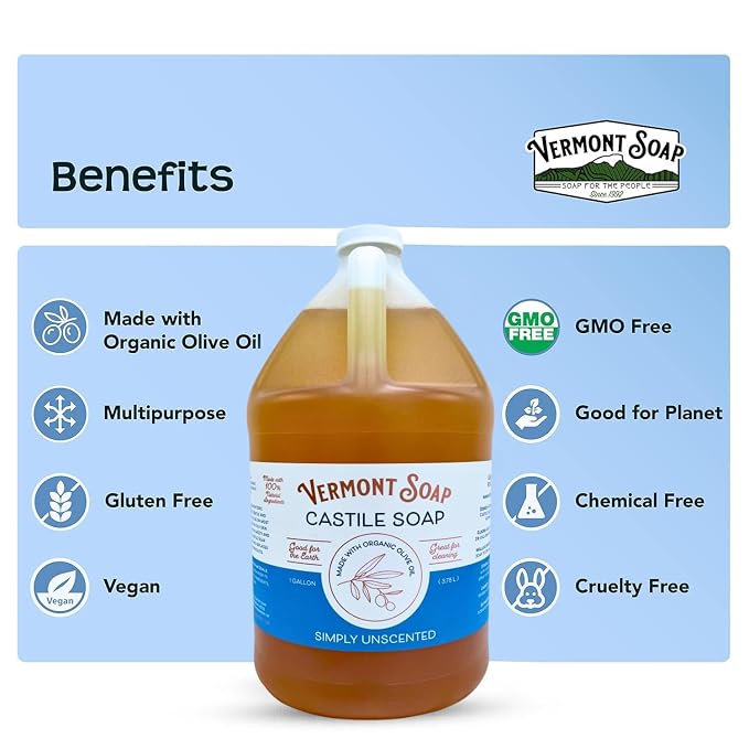 Vermont Castile Soap Unscented, Gentle Liquid Soap - Image 4