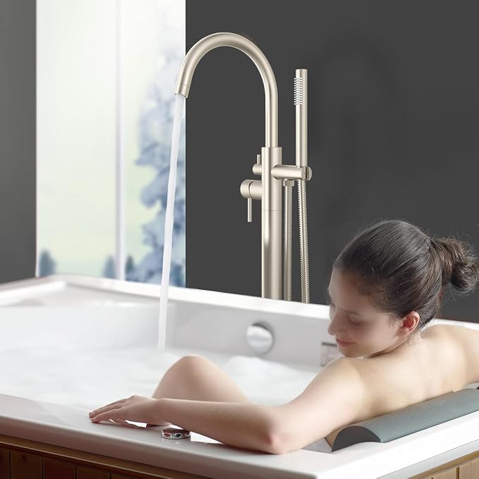 Freestanding Bathtub Faucet Waterfall Tub Filler Brushed Nickel Floor Mount - Image 8