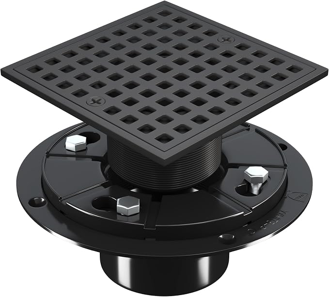 4 Inch Square Shower Floor Drain, Matte Black 304 Stainless Steel Shower Floor by Uni-Green