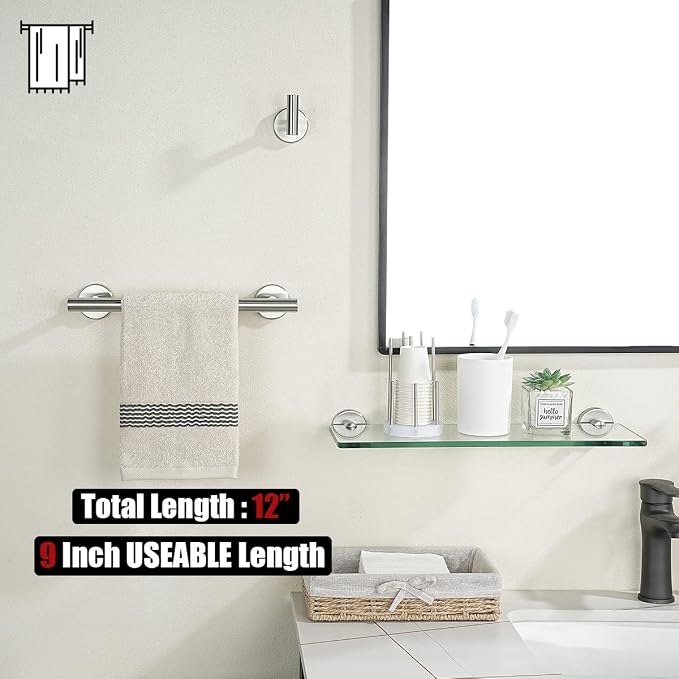 JQK Hand Towel Bar, 12 Inch 304 Stainless Steel Thicken 0.8mm Towel Rack - Image 3