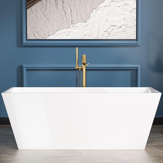 Sarlai 67 Inch Acrylic Freestanding Soaking Bathtub Contemporary Soaking White by Sarlai