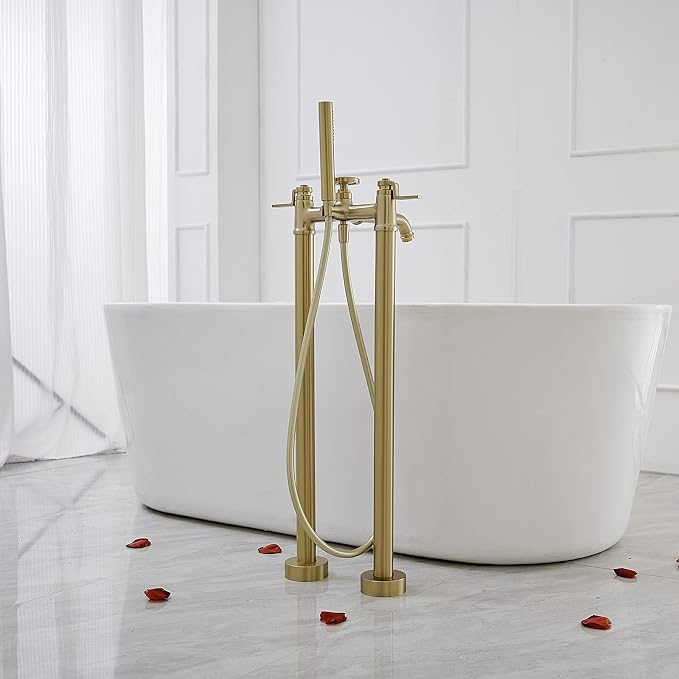 Gold Freestanding Bathtub Faucet Floor Mount Tub Filler - Image 7