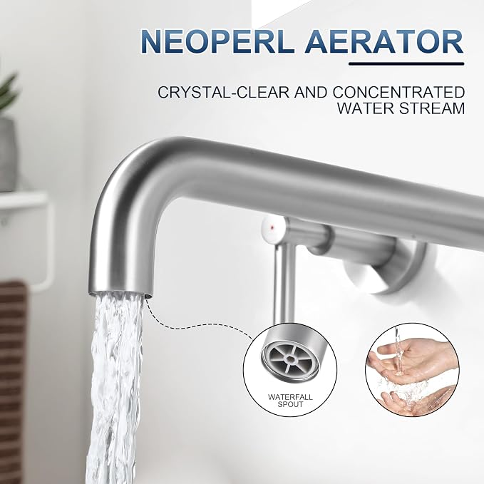 ALEASHA Wall Mount Tub Filler Tub Faucet High Flow Bathtub Faucets Two Handles - Image 4