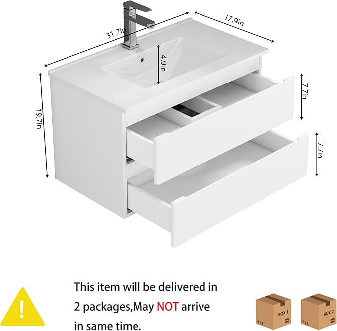 32" Wall Mounted Bathroom Vanity - Image 2