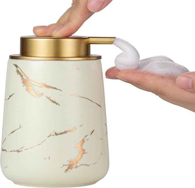 Enra Ceramic Foaming Soap Dispenser -12oz Modern Foam Gold Hand Soap Dispenser by Enra