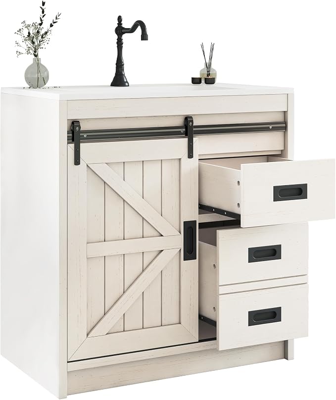 31" Farmhouse Sliding Barn Door Bathroom Vanity - Image 9