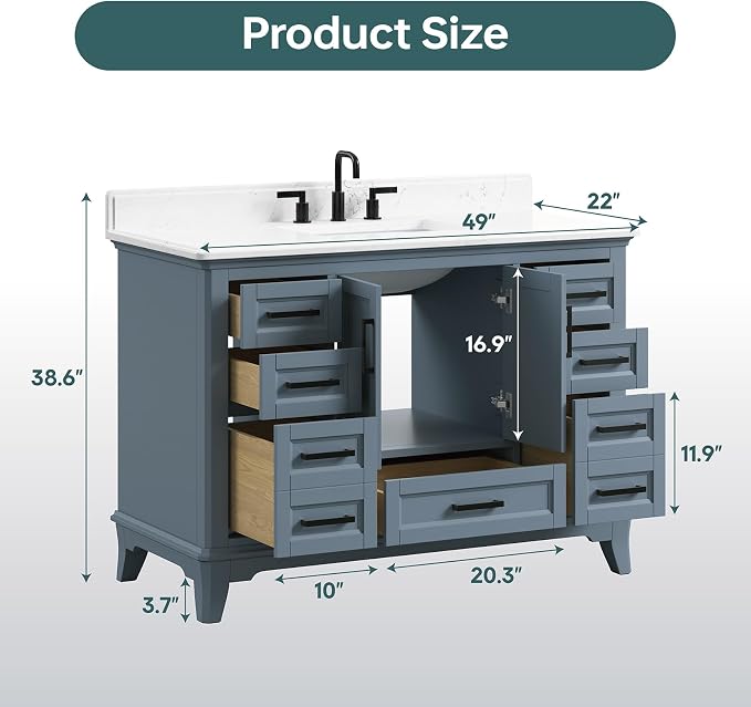 48 Inch Steel Blue Bathroom Vanity - Image 2