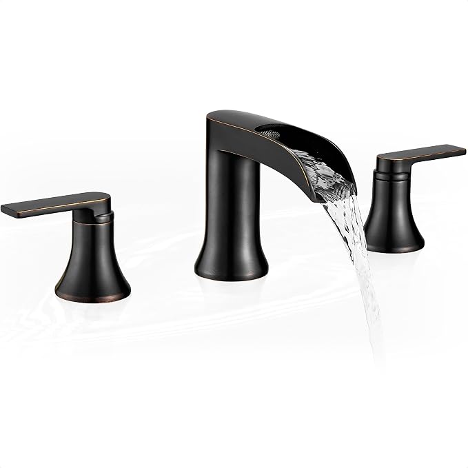 Oil Rubbed Bronze Waterfall Tub Faucet 3 Hole, Brass High Flow Roman Bathtub by HOIGY