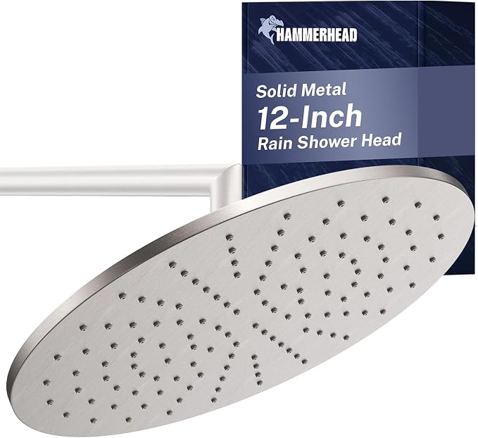 HammerHead Showers® Solid Metal 12 Inch Rainfall Shower Head, Large Rain Shower by HammerHeadShowers