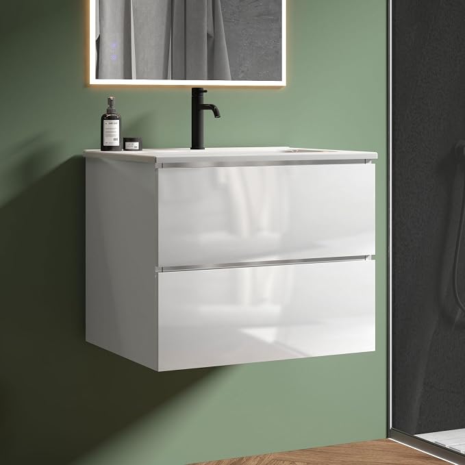 24" Bathroom Vanity with Sink, Modern Floating Vanity with Double Soft Closing by LittleTulip