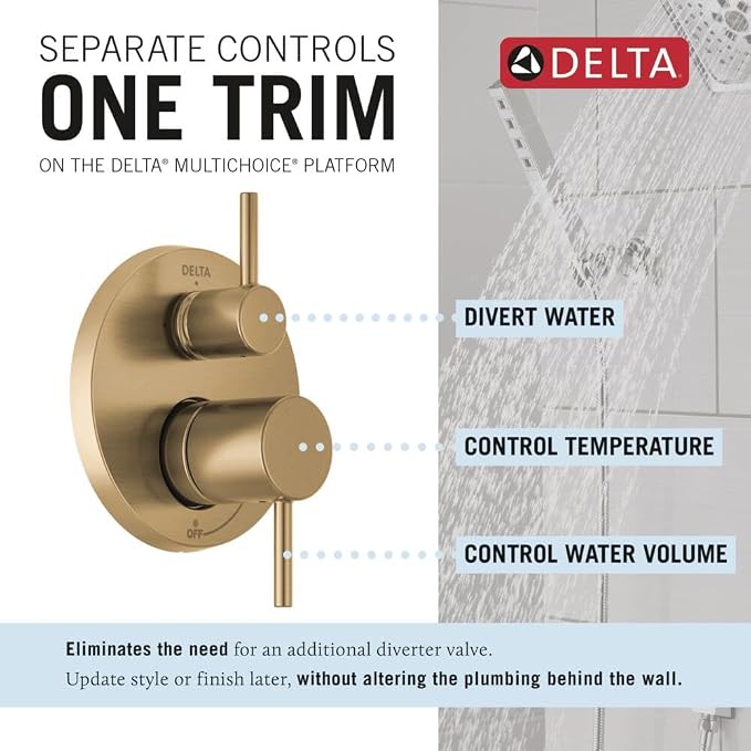 Delta Modern 14 Series Round Rain Shower System Faucet Set, Rainfall Brushed - Image 5