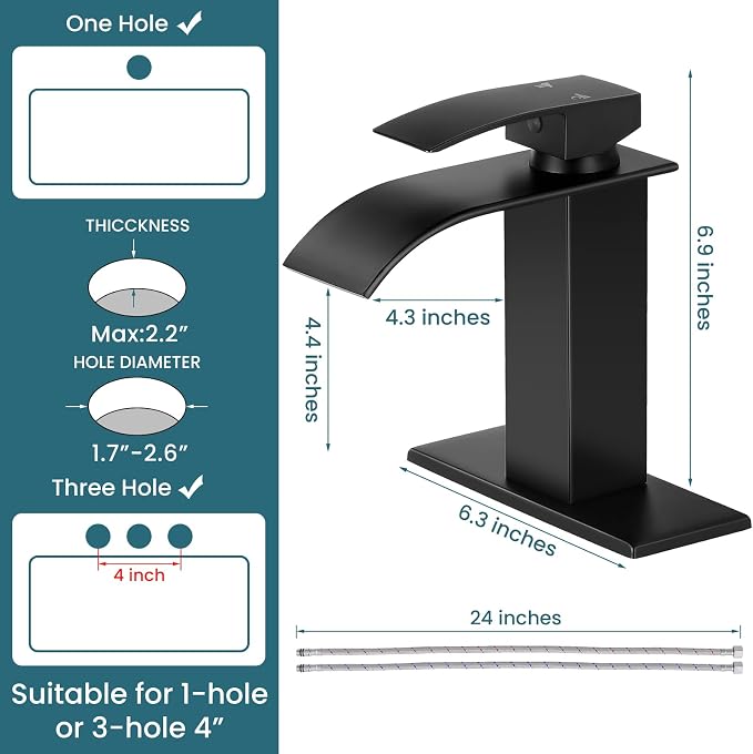 Bathroom Faucets Matte Black Waterfall Bathroom Sink Faucet Modern Single - Image 3