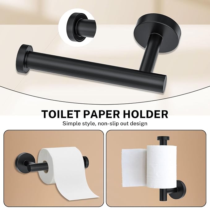 Matte Black Towel Bar Set 5-Piece Bathroom Hardware Accessories Set Includes - Image 3