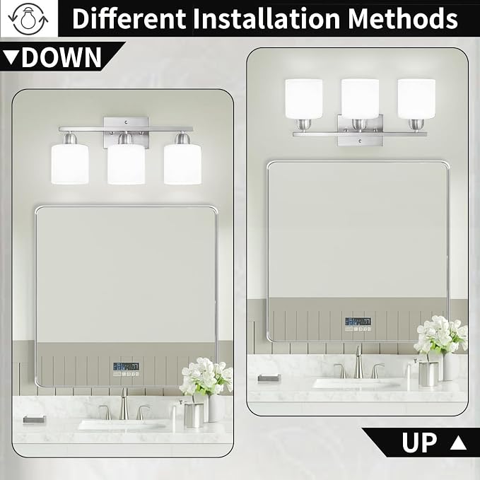 Brushed Nickel Bathroom Light Fixture, 3 Light Vanity Lights - Image 4