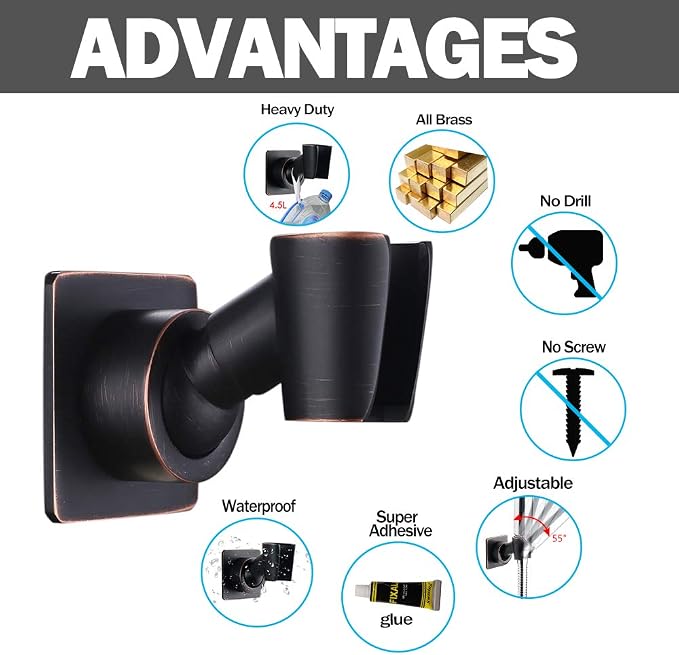Shower Head Holder Adjustable Handheld Shower Head Bracket Adhesive Shower Wall - Image 7