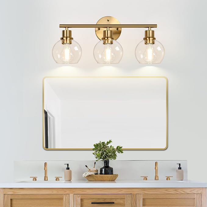 3-Light Bathroom Light Fixtures, Brushed Gold Modern Vanity Lights Over Mirror - Image 8