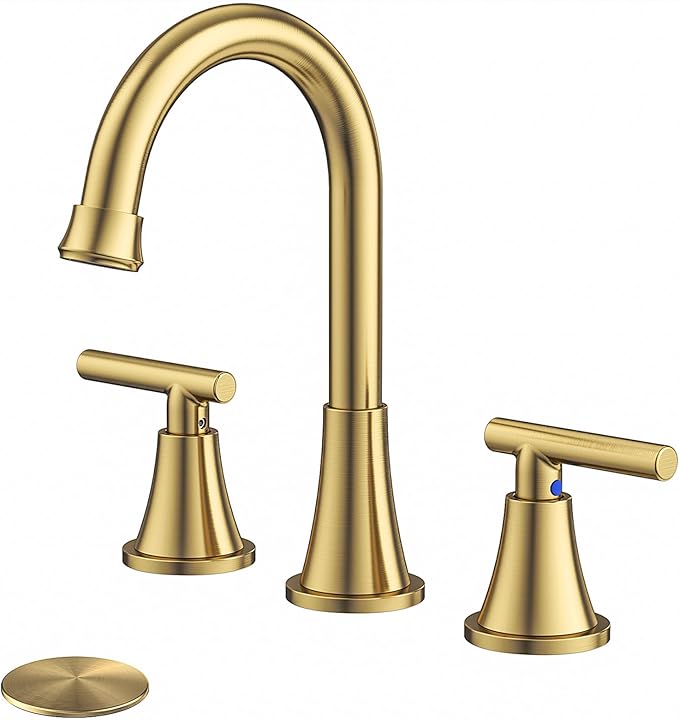 Bathroom Faucets for Sink 3 Hole, Hurran Brushed Gold Bathroom Sink Faucet by Hurran