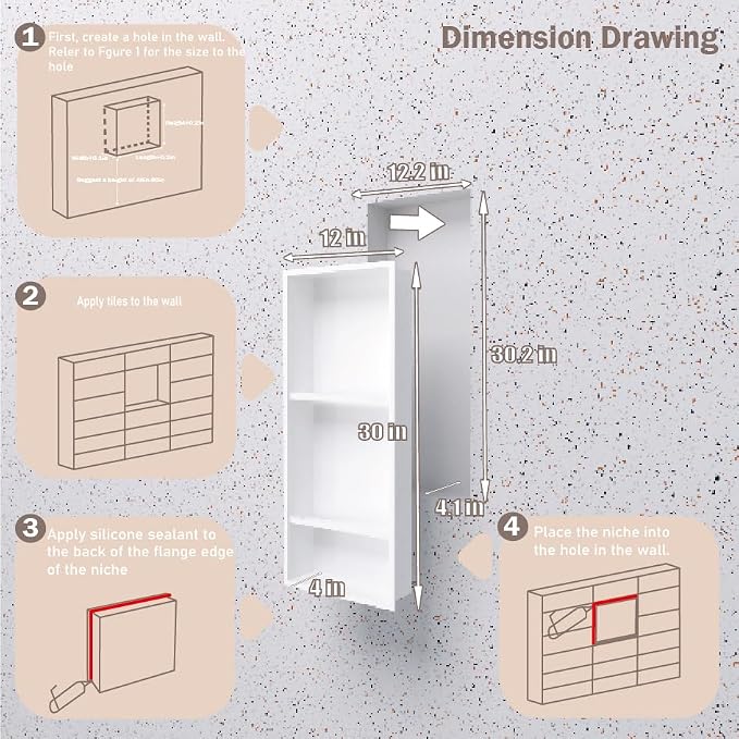 No Tile Needed Shower Niche for Bathroom Storage, Recessed Wall Niche, - Image 6