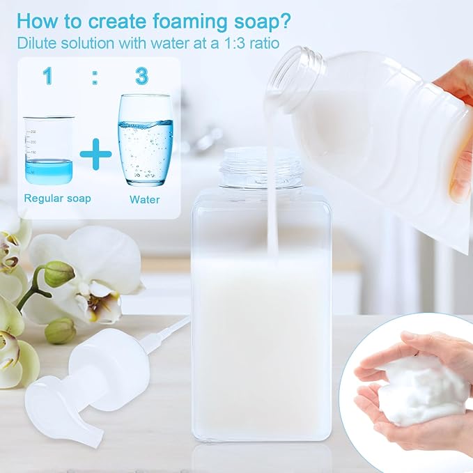 Foaming Soap Dispenser 15oz/450ml Clear Empty Foam Soap Dispensers, Square - Image 4