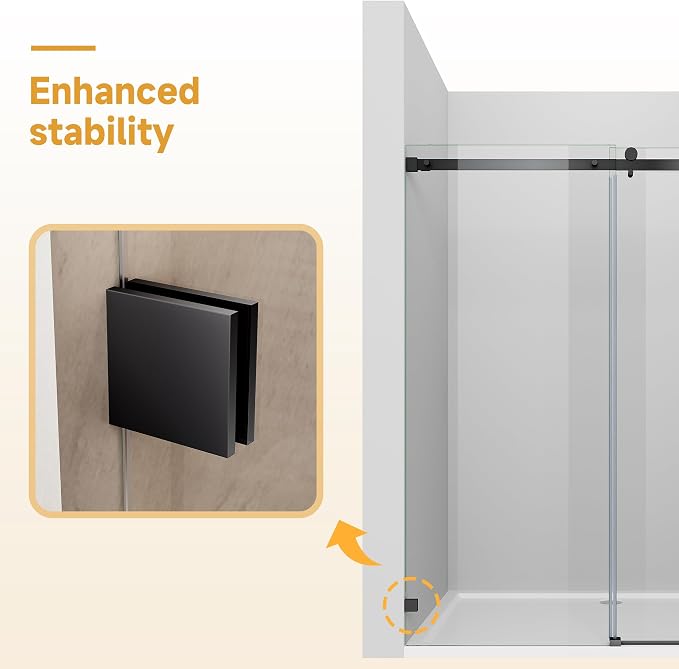Frameless Sliding Shower Door, Matte Black Finish - Image 5