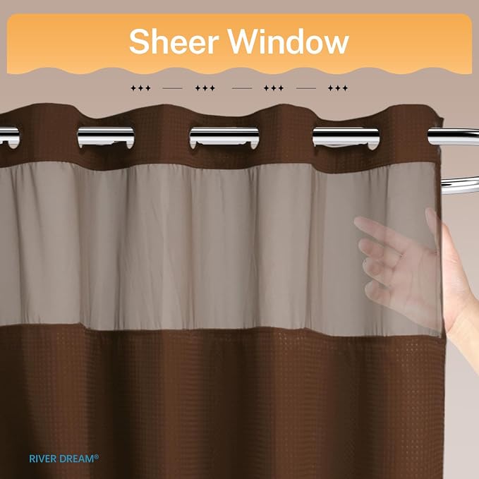 River Dream No Hooks Required Dotted Brown Shower Curtain - Image 5