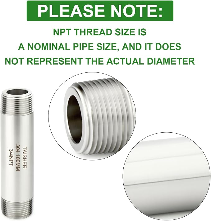 TAISHER 2PCS Stainless Steel Pipe Fittings, 3/4" NPT Male x 3/4" NPT Male - Image 4
