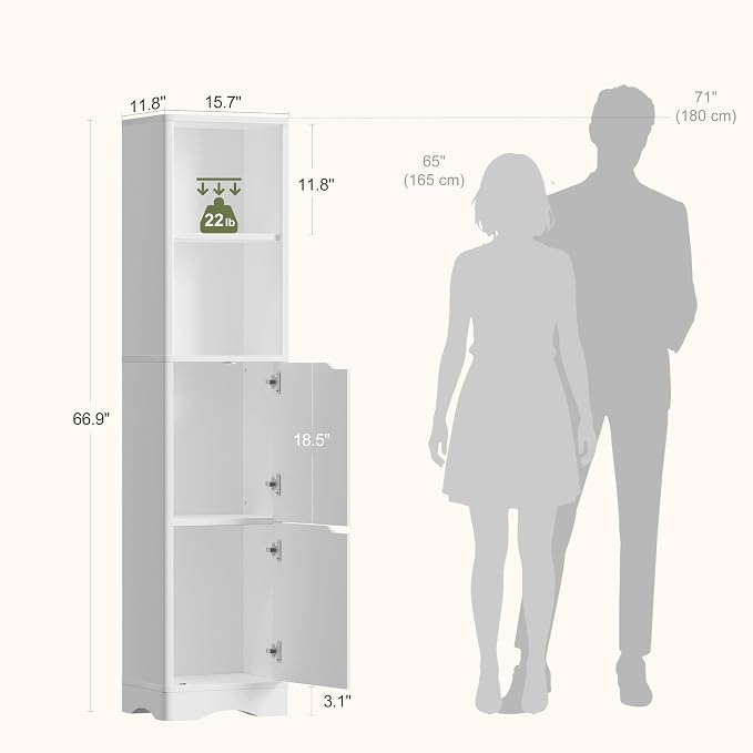 67" Tall Bathroom Organizer and Storage, Narrow Storage Cabinet - Image 3