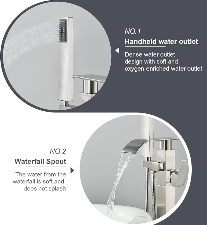 Senlesen Stainless Steel Bathroom Free Standing Tub Filler Faucet Brushed - Image 7