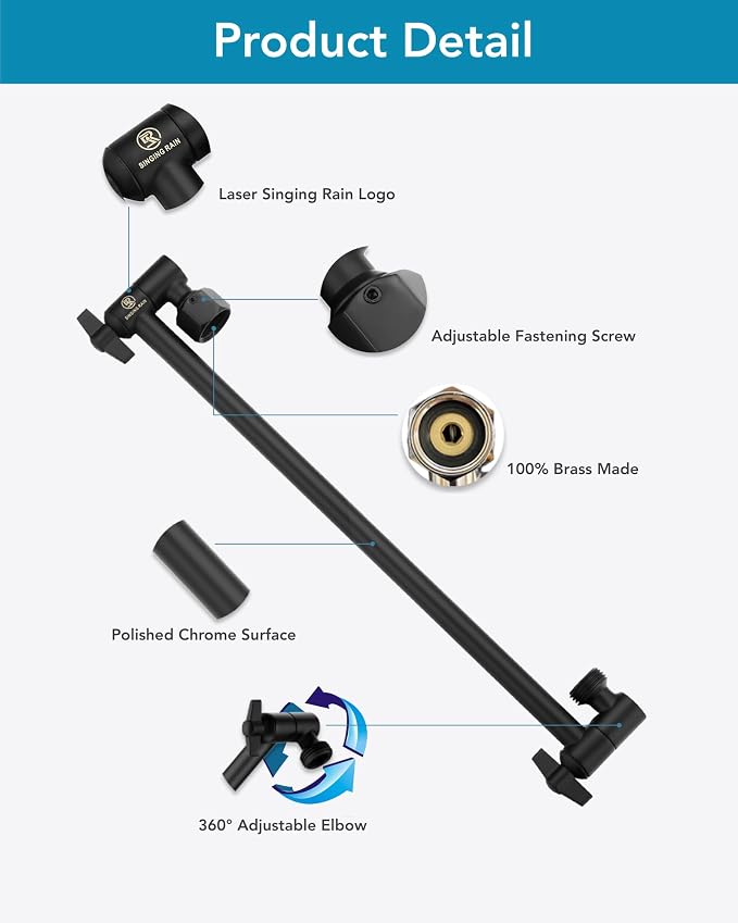 15 Inch Extra Long Adjustable Shower Head Extension Arm - Image 6