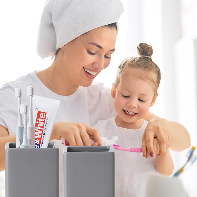 Grey Square Toothbrush Holders for Bathrooms - Image 2