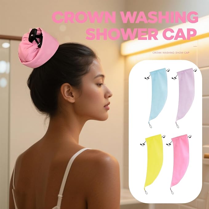 Waterproof Hair Sleeve for Long Hair, Crown Washing Shower Cap Ponytail - Image 4