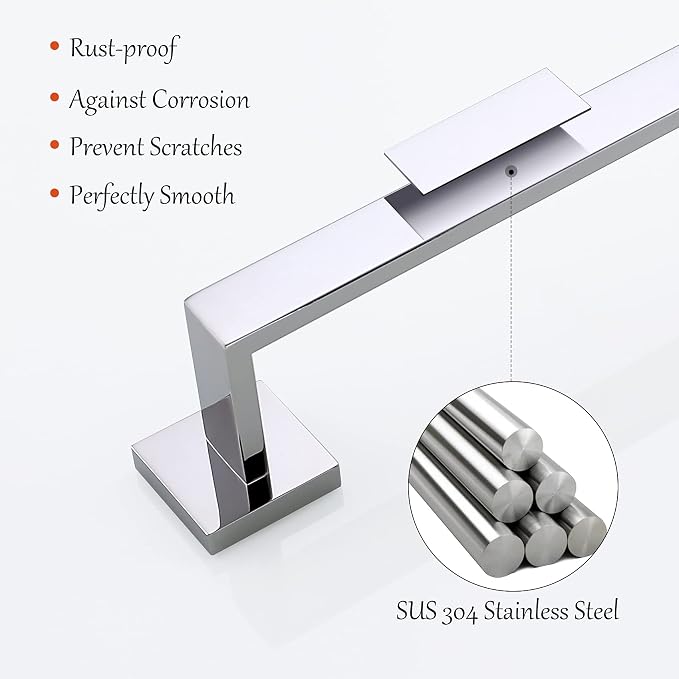 4-Piece Bathroom Hardware Set Chrome Bath Towel Bar Holder Sets Wall Mounted - Image 5