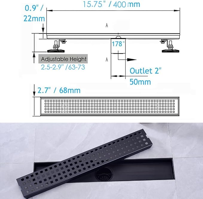 16 Inch Linear Bathroom Shower Rectangular Floor Drain, New Type - Image 2