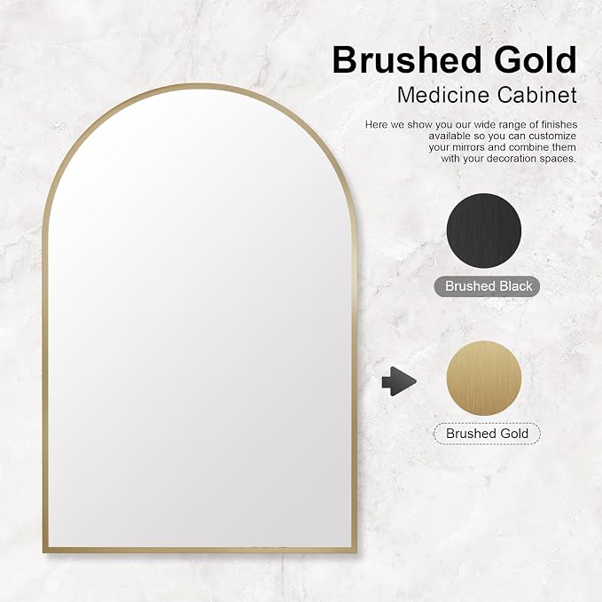 Recessed Medicine Cabinet for Bathroom, Brushed Gold Arched Medicine Cabinet - Image 8