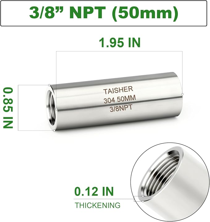 TAISHER 2PCS Stainless Steel Pipe Fittings, 3/8" NPT Female x 3/8" NPT Female - Image 2