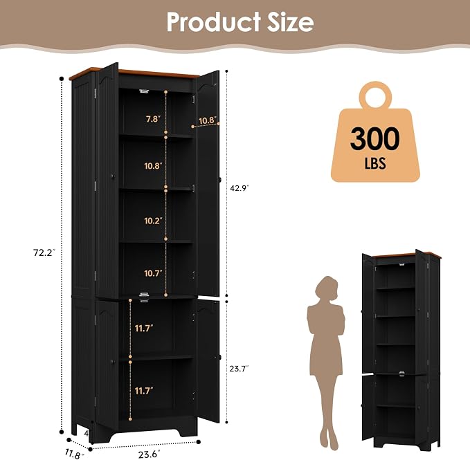 72.2'' Tall Storage Cabinet, 4 Door Kitchen Cabinets - Image 2