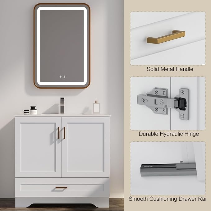 30 inch Bathroom Vanity with Sink, Modern White Vanity - Image 3