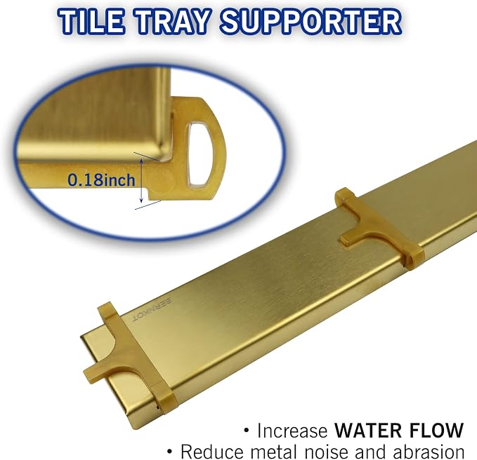 Linear Shower Drain 26", Brushed Gold Floor Drain - Image 2