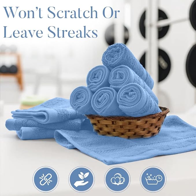 DAN RIVER 12-Pack Premium 100% Cotton Medium Blue Face Towels – Reusable Face - Image 6