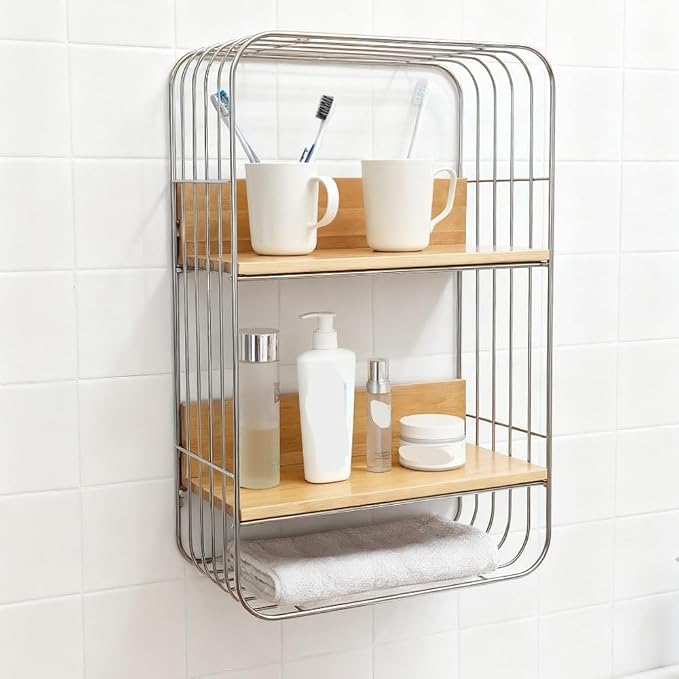 Multifunction Floating Wall Shelves, Minimalist Bathroom Shelves, Square Metal - Image 6