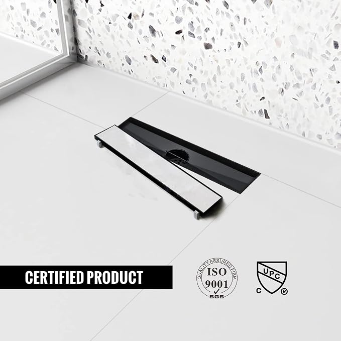 Linear Shower Drain, 12 inch Black Drain - Image 4